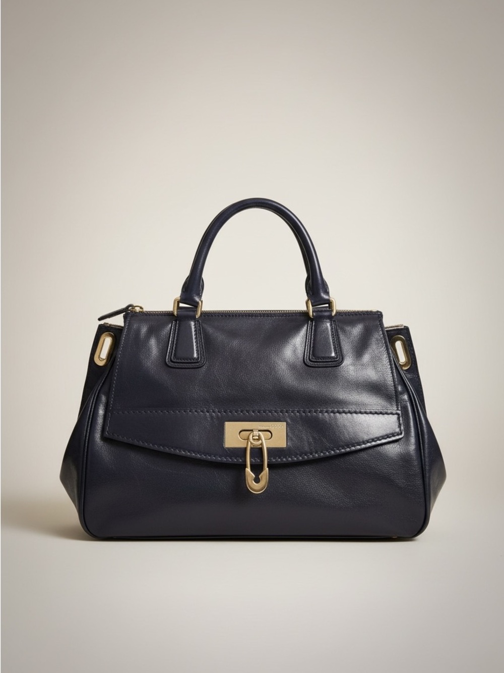 💙 Gianfranco Ferre Navy Leather Satchel Made Italy Gold Hardware